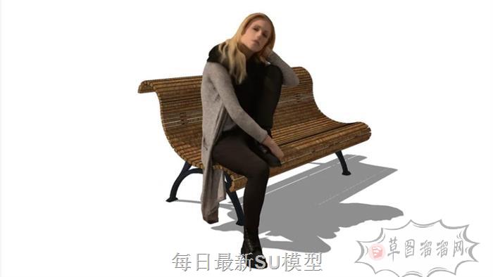 户外长椅公园长凳SU模型