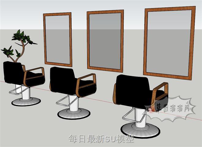 理发椅剪头发镜子SU模型
