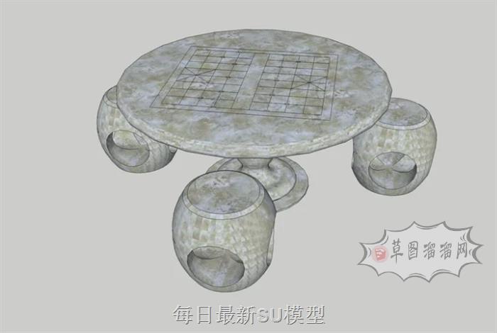 石桌石凳SU模型