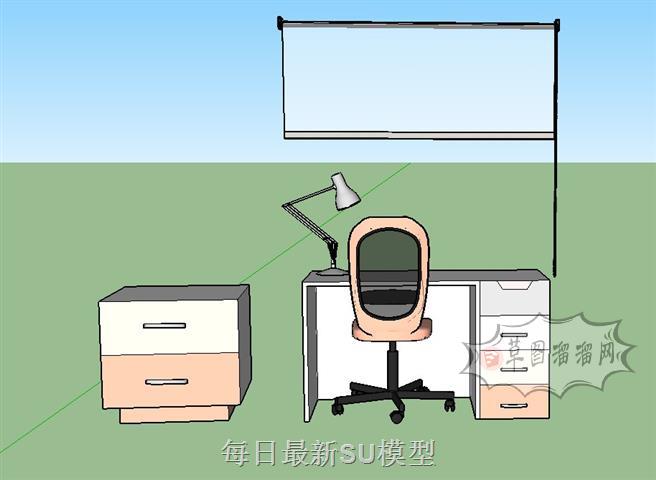 书桌窗帘椅子SU模型