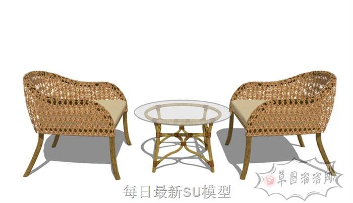 扶手椅藤椅休闲椅SU模型