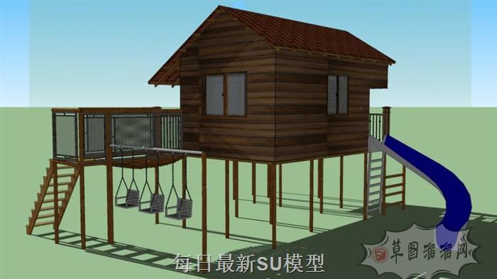 儿童滑滑梯秋千椅SU模型