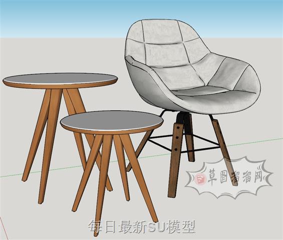 椅子扶手椅小圆桌SU模型