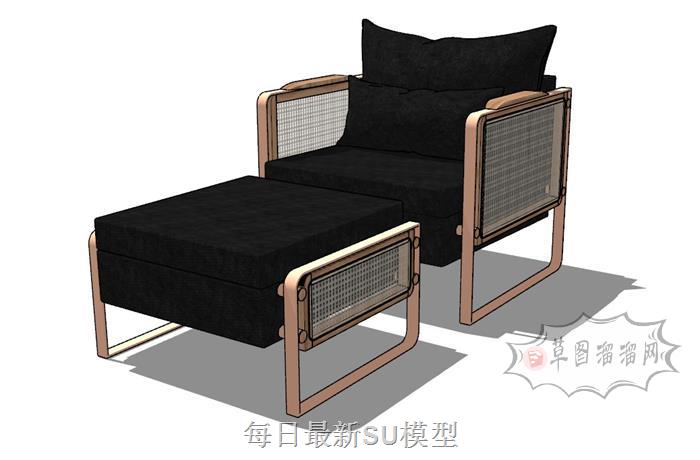 休闲扶手椅脚凳SU模型
