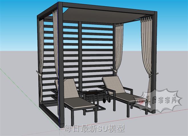 户外躺椅遮阳棚SU模型