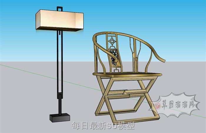 中式扶手椅落地灯SU模型