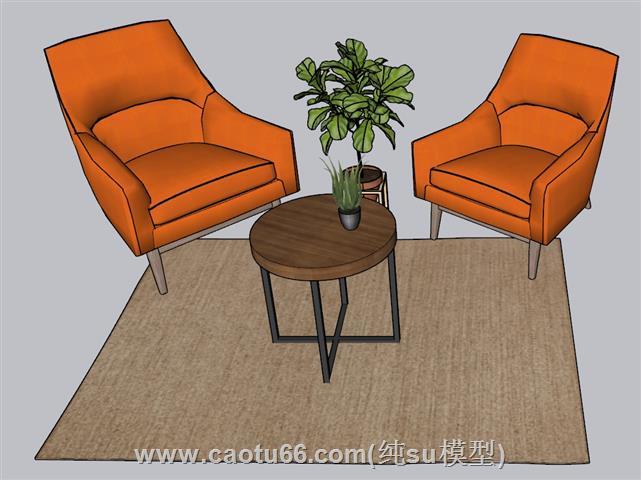 扶手椅椅子茶几SU模型