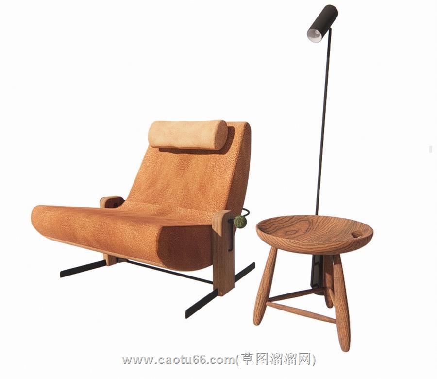 休闲椅角桌落地灯SU模型