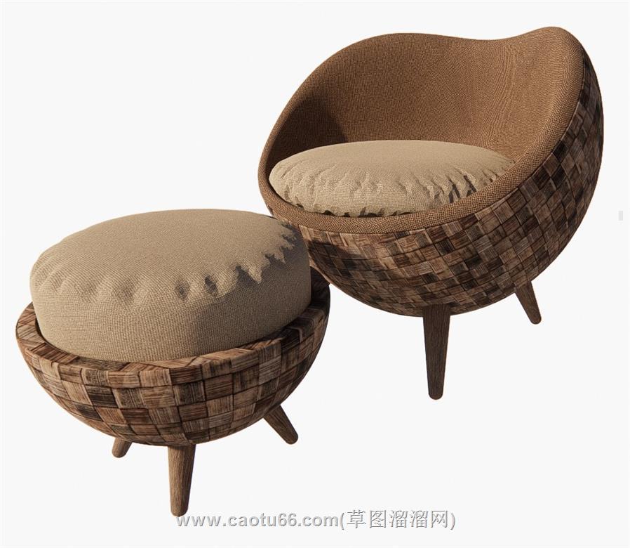 休闲椅脚凳SU模型