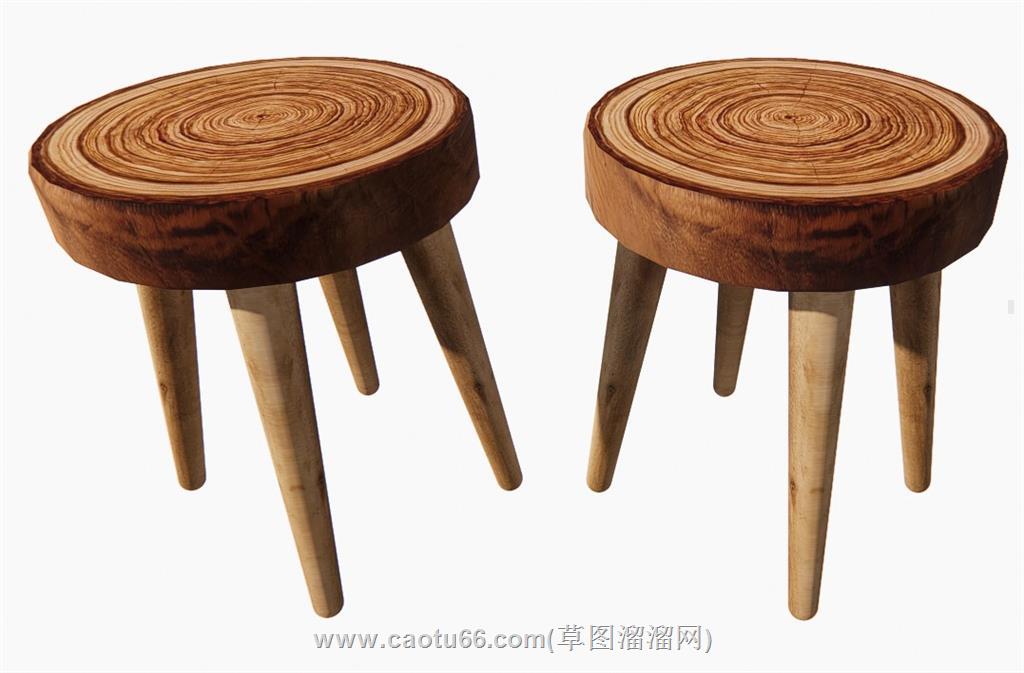 年轮原木凳子SU模型