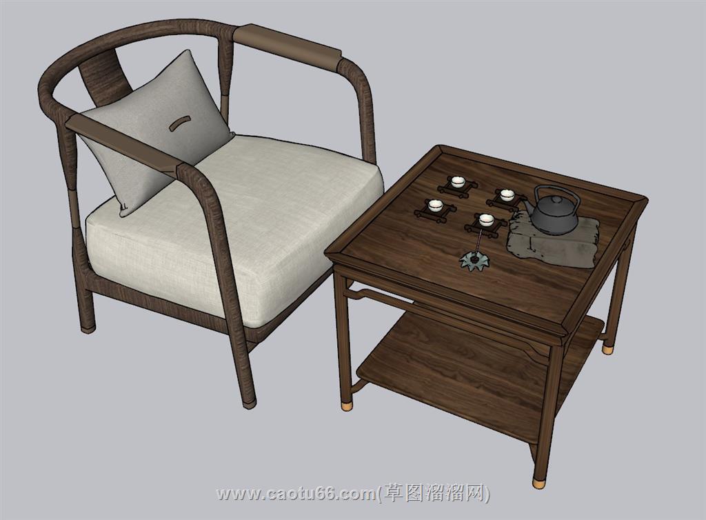 中式圈椅扶手椅SU模型