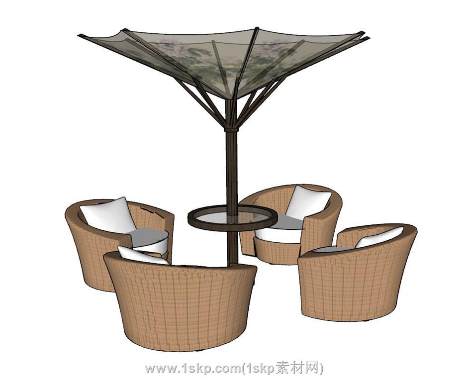 户外座椅遮阳伞SU模型