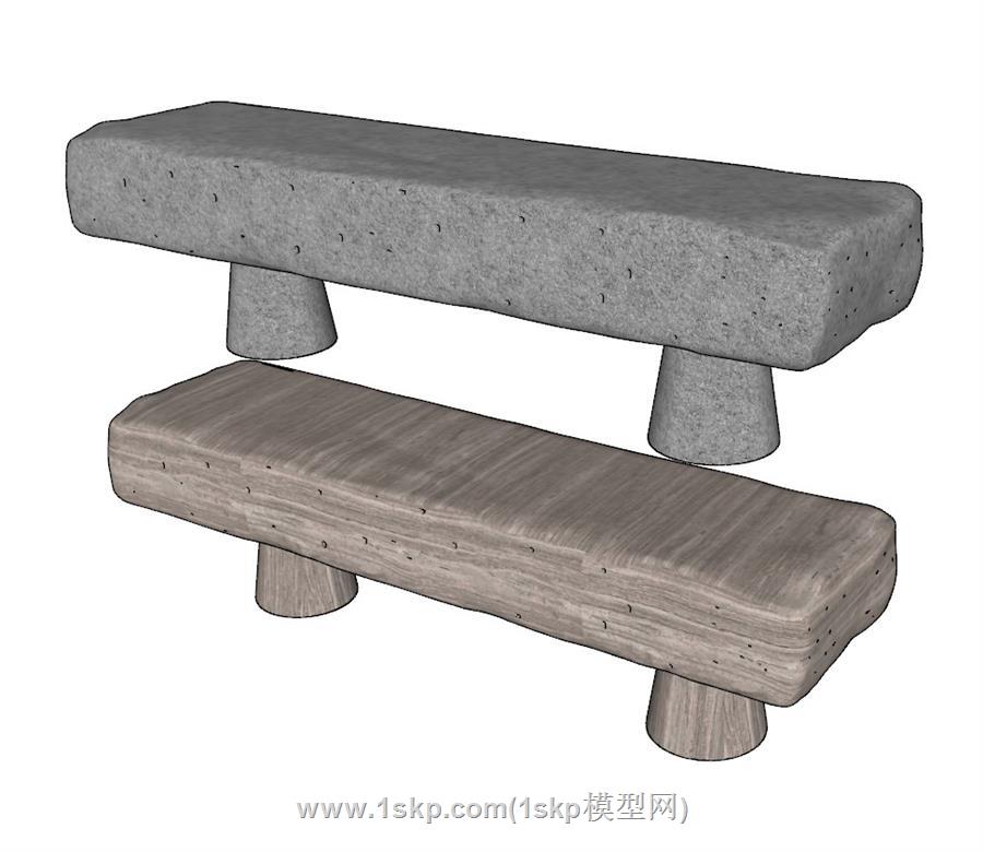 石凳休闲长椅SU模型