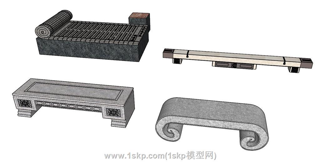 中式石条凳长凳石凳SU模型