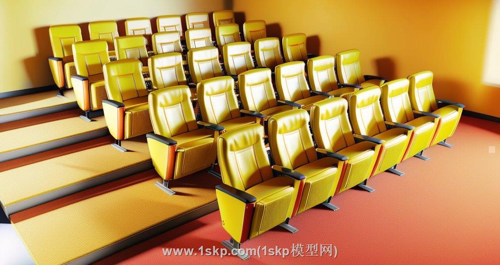 礼堂椅公共椅影院椅翻板椅阶梯椅SU模型