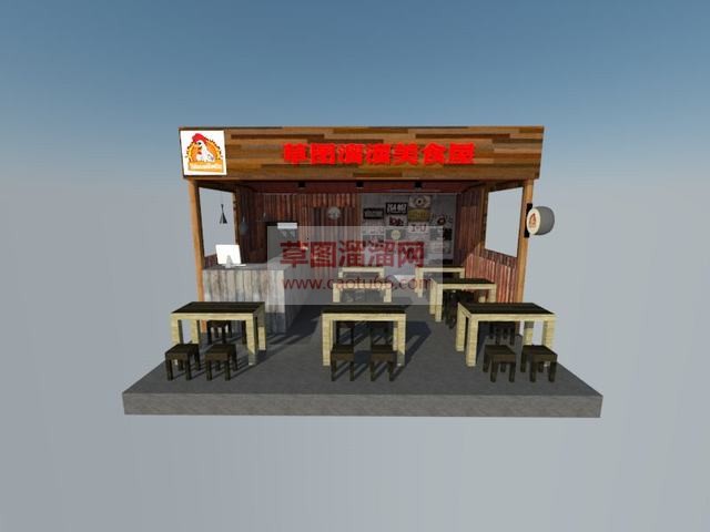 美食屋餐饮店饮品店SU模型
