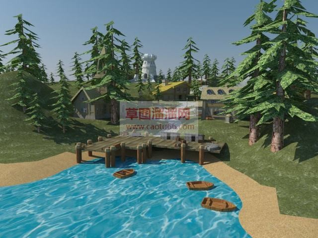 码头小屋小镇SU模型