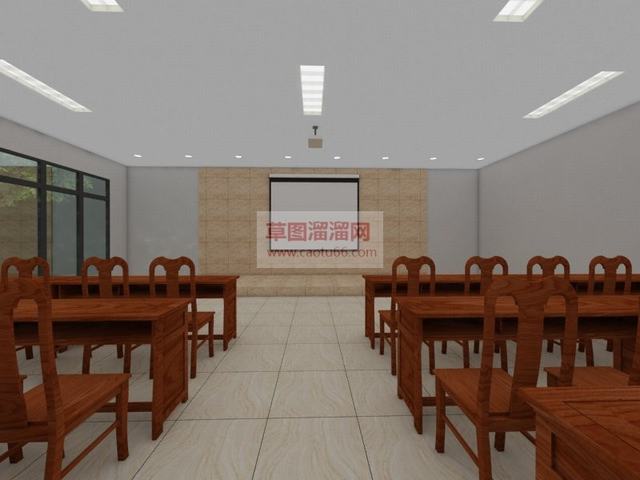 中式课桌椅教室SU模型