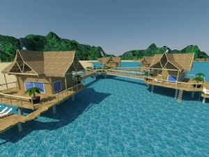 绿水青山山体水上木屋SU模型