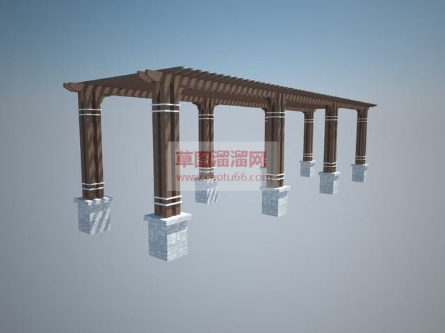 双臂防腐木花架SU模型