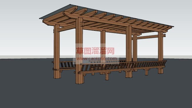 木制小区花架SU模型
