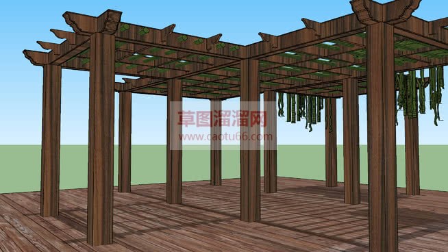 防腐木花架草SU模型