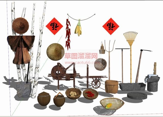 红辣椒农具蓑SU模型