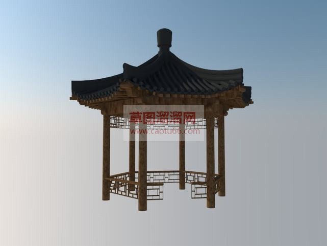 木制六角亭免SU模型