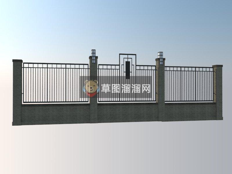 铁艺花纹围墙SU模型