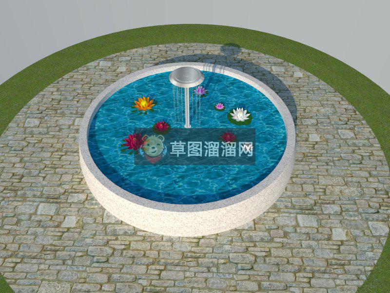 圆形水池荷花池SU模型