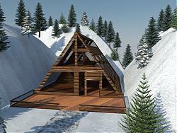 雪山小木屋松树SU模型