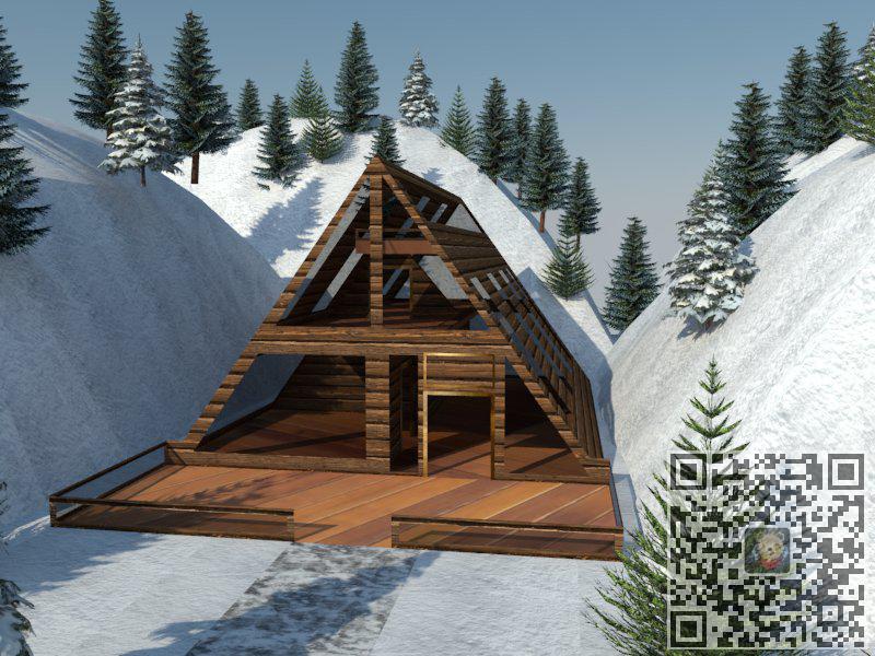 雪山小木屋松树SU模型