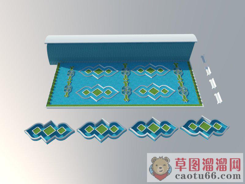 现代水池造型SU模型
