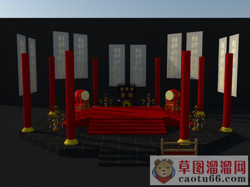 古代红鼓舞台SU模型