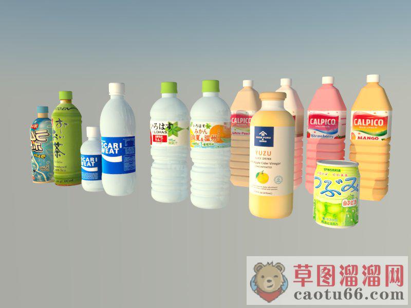 日式饮料瓶易拉罐SU模型