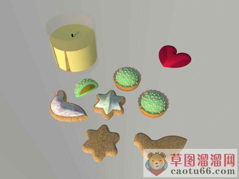 心形饼干蜡烛爱心SU模型