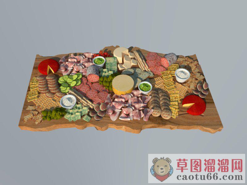 木制餐盘食物SU模型