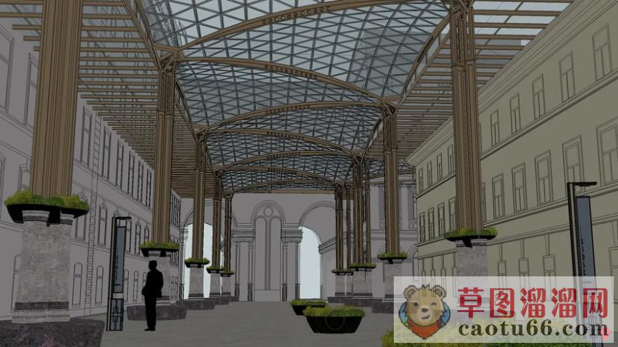室内步行廊架SU模型
