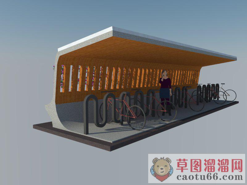 自行车停车架停车棚SU模型