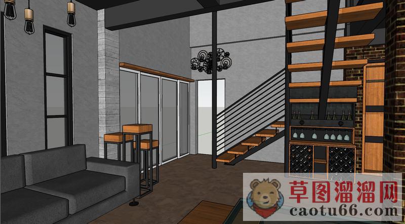 工业风格室内会客厅SU模型