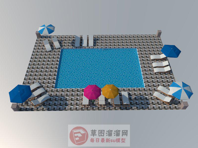 游泳池躺椅遮阳伞SU模型