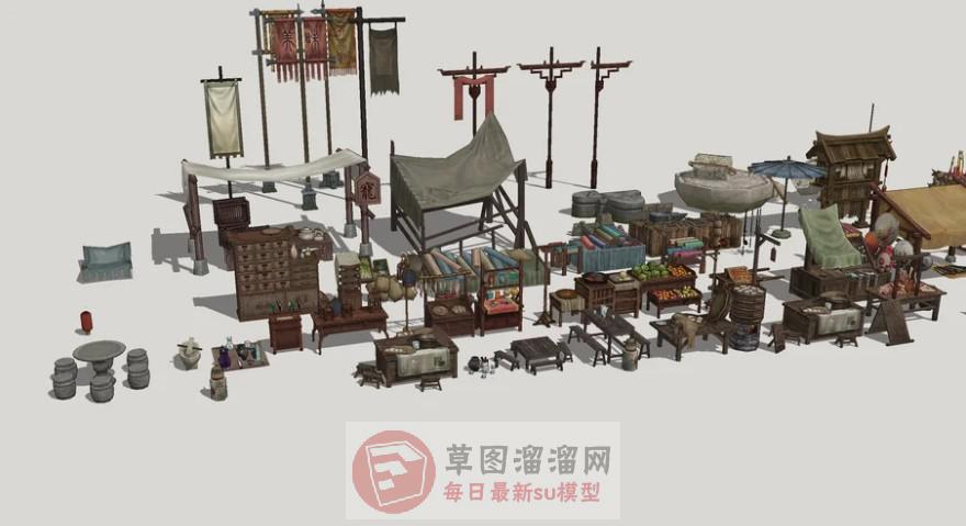 商铺道具桌椅SU模型