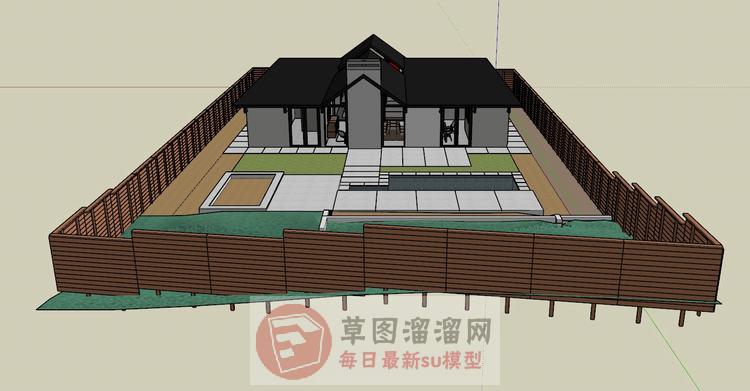 别墅大庭院餐桌椅SU模型