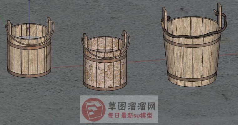 木桶水桶乡村道具SU模型