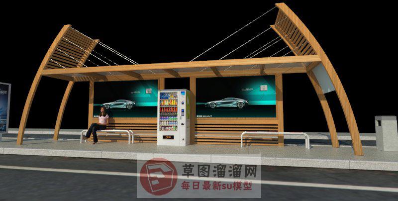 公交车站SU模型