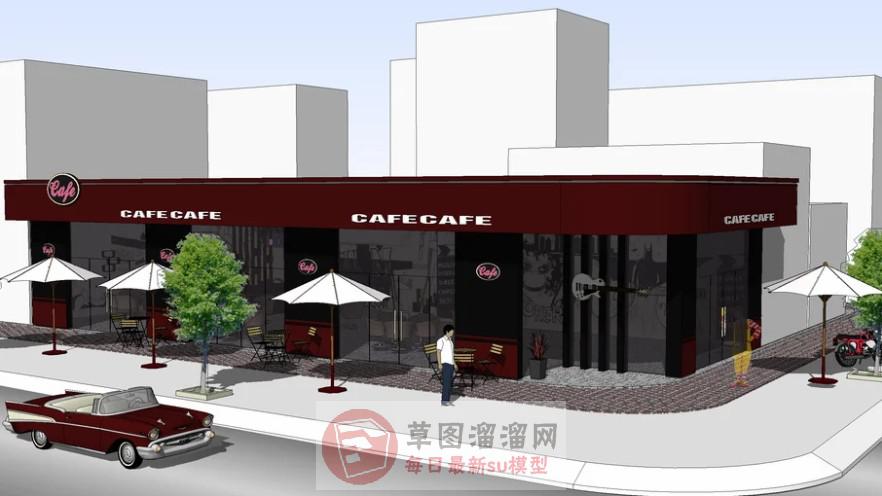 沿街转角咖啡店SU模型