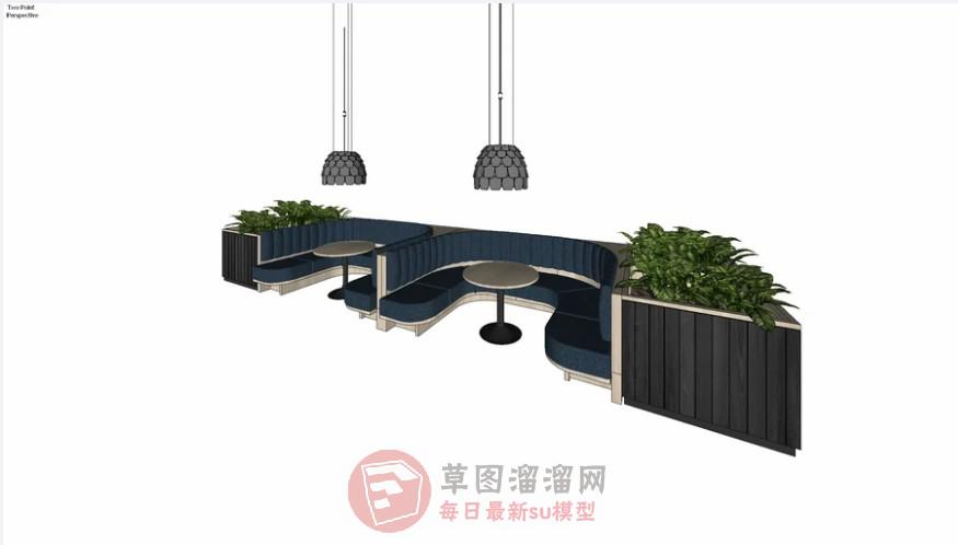 餐厅卡座座位SU模型