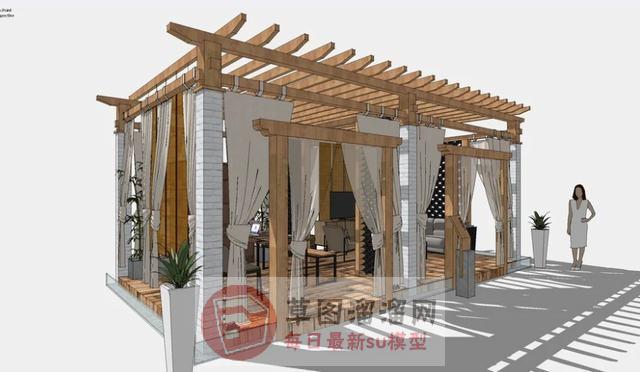 户外廊架工作室SU模型
