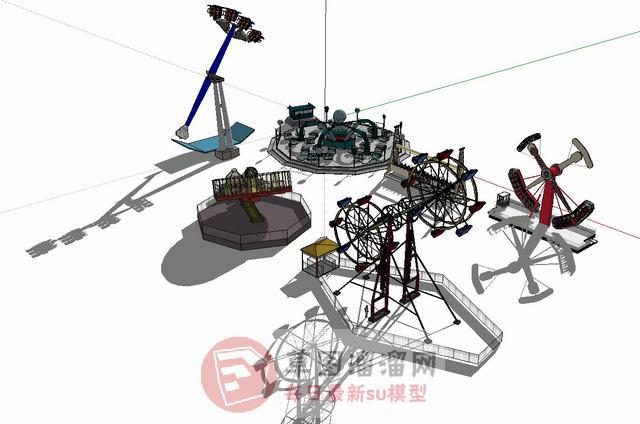 儿童游乐设施海盗船摩天轮SU模型