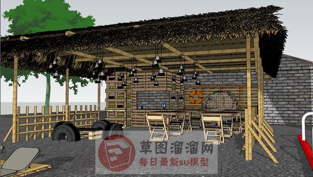 露天沙滩咖啡厅SU模型